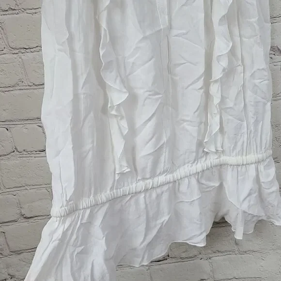 Express Frilly Solid White XS Ruffle Sleeve Peplum Top Ruffle Front Keyhole - Picture 6 of 9